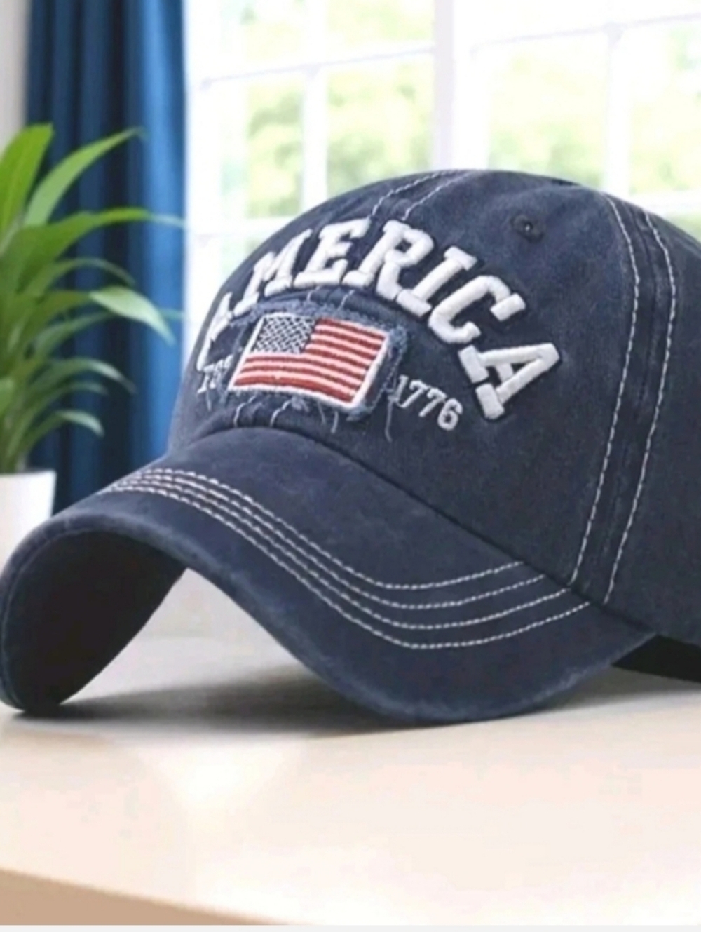 America Embroidered Flag Baseball Cap - Navy For Adults